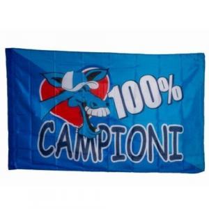 BANDIERA GIGANTE TIFOSO NAPOLI 100% CAMPIONI D'ITALIA ASOLA PER ASTA 150X90 cm